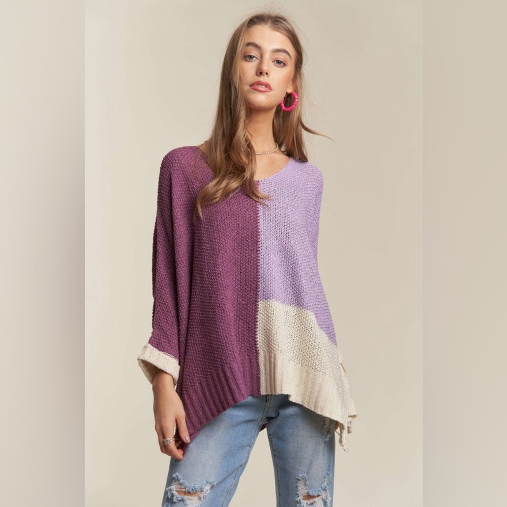 ADORA Side Slit Color Block Long Sleeve Sweater - Picture 4 of 5